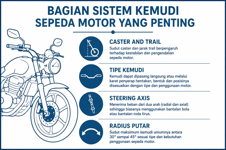 Bagian Sistem Kemudi Sepeda Motor Yang Penting