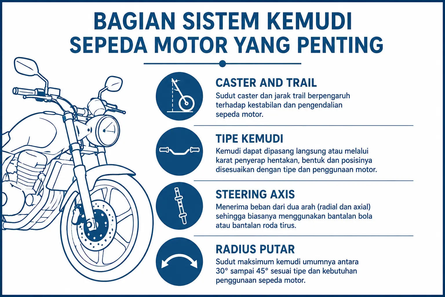 Bagian Sistem Kemudi Sepeda Motor Yang Penting