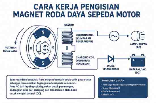 Cara Kerja Pengisian Magnet Roda Daya Sepeda Motor